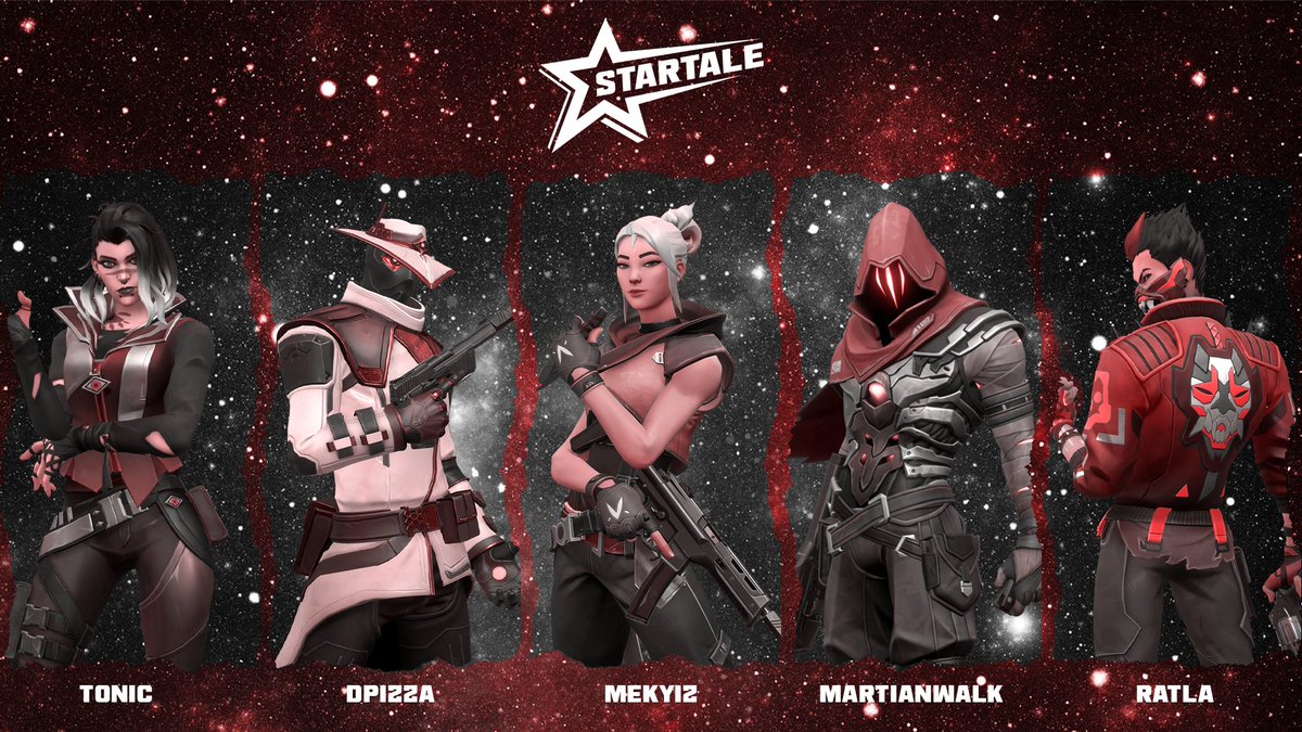 Every star has a story, and theirs are just getting started. Introducing the <a href="/StarTaleGG/">StarTale</a> <a href="/VALORANT/">VALORANT</a> roster! 

⭐<a href="/VoMekyiz/">Mekyiz</a>
⭐<a href="/martianwalk/">martianwalk</a>
⭐<a href="/RatlaFPS/">Ratla</a>
⭐<a href="/tonicfps/">ST tonic</a>
⭐<a href="/dpizza15/">dpizza</a>
C: <a href="/dasho360/">dasho</a>
M: <a href="/Padme_TM/">vivi rae</a> 

#ReachForTheStars #FollowTheTale
