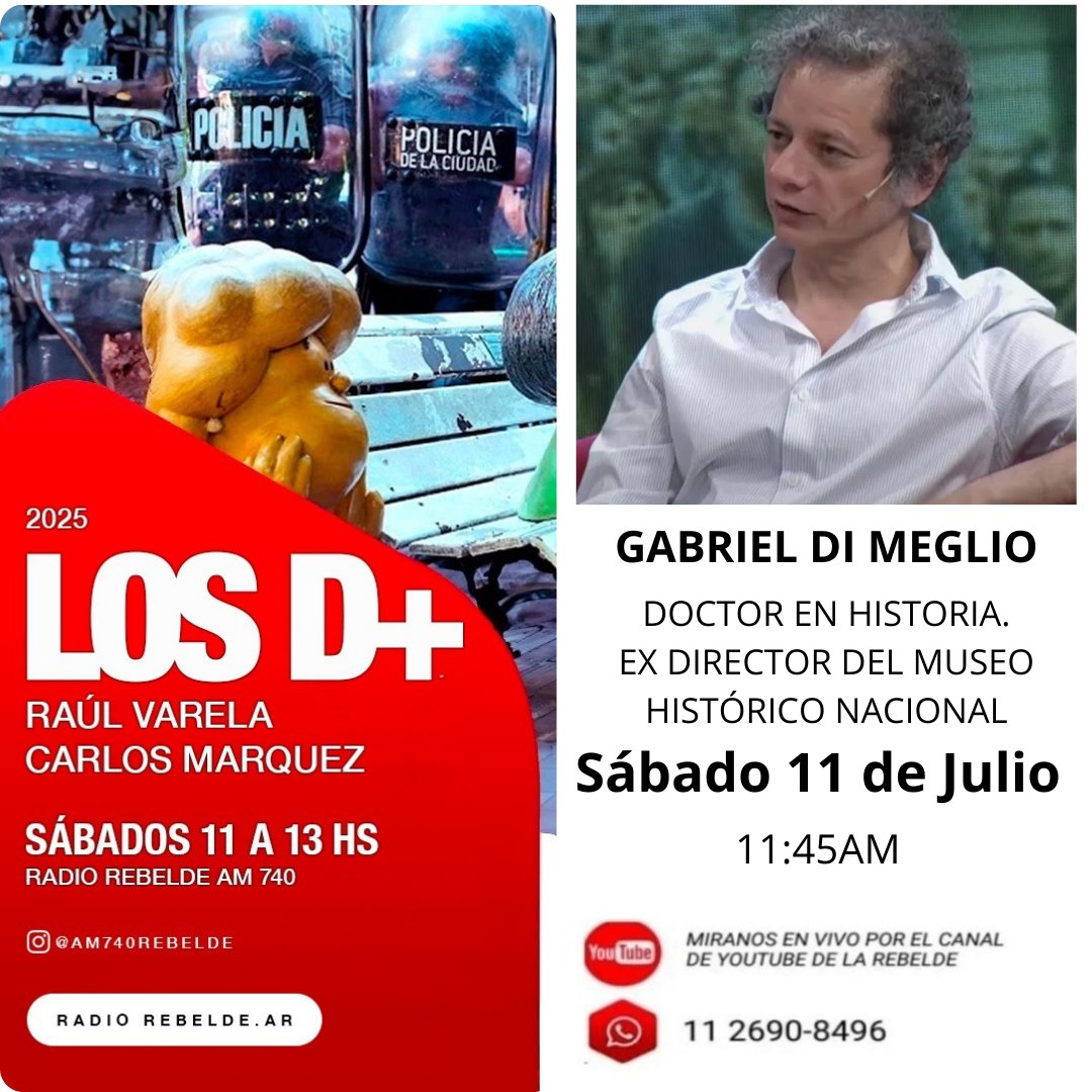 losdemasradio's tweet image. 📷Mañana Sábado 11 de Julio a las 11:45 AM, en Los Demás, una entrevista imperdible con Gabriel Di Meglio, Ex Director del Museo Histórico Nacional, en una entrevista imperdible sobre actualidad y política. 📷 No te lo pierdas. #Entrevista #radio #LosDemás #periodismo #argentina