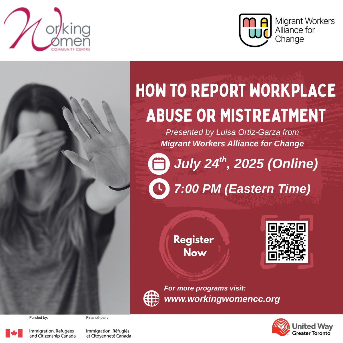 🚨 Home Care Workers: Know your rights!

Report abuse &amp; mistreatment at work.

📅 July 24 | 🕖 7PM ET
📣 With Migrant Workers Alliance for Change
🔗 Register: form.jotform.com/251844477144260
#HomeCareWorkers #KnowYourRights #StopAbuse