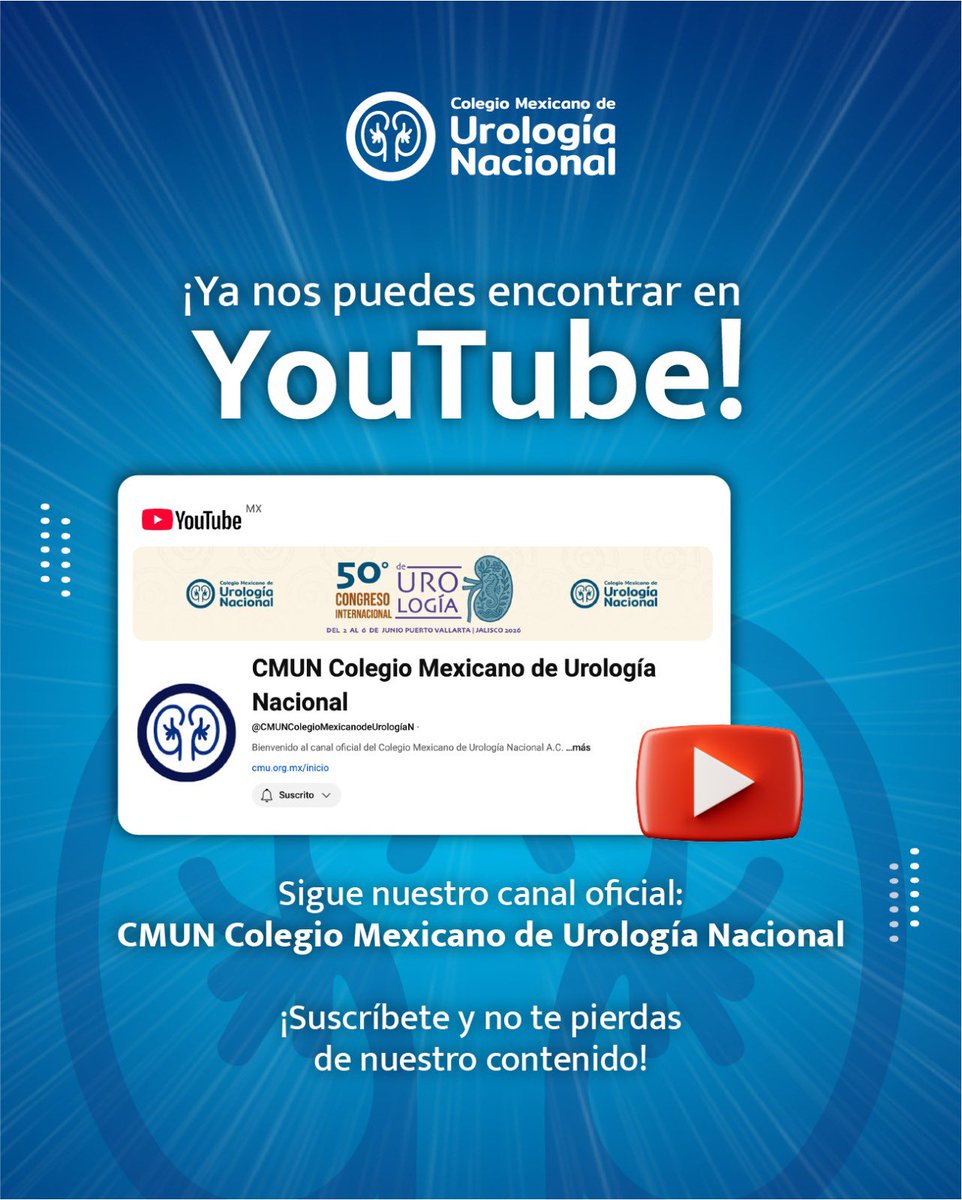¡Ya estamos en YouTube!

¿Te has perdido alguna sesión académica?
Ahora puedes verlas directamente en nuestro nuevo canal oficial.

📲 ¡Dale clic al enlace y acompáñanos desde donde estés!
bit.ly/4eJTokl

#urología #CMUN #sesión #Youtube #youtubeshorts #youtubevideo