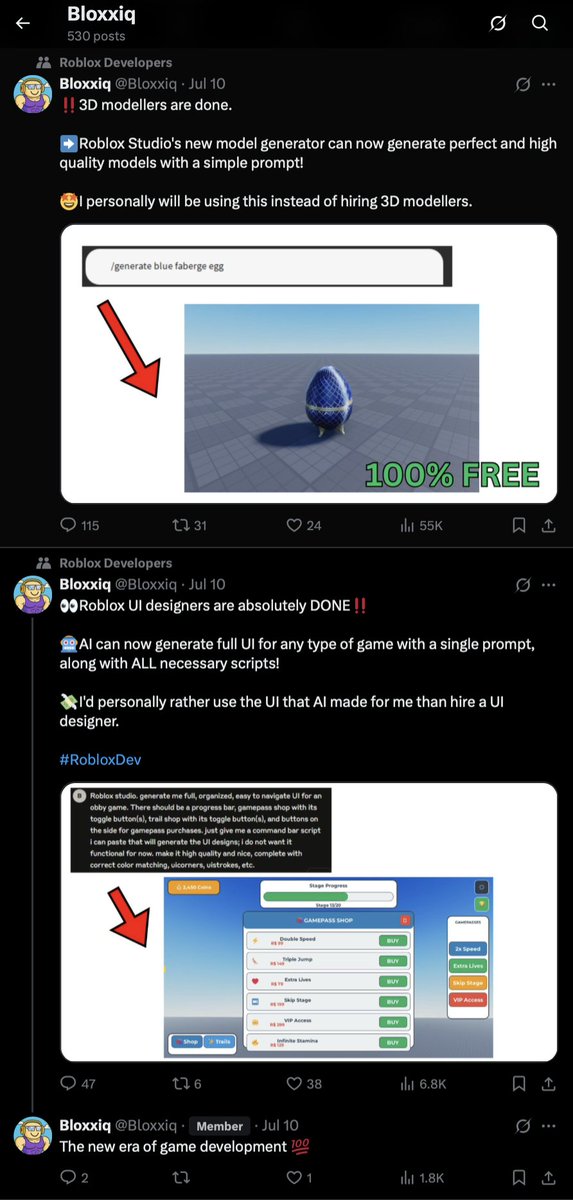 ImYoofy's tweet image. Can we all just collectively ignore @Bloxxiq since he's clearly doing these posts for ragebait?
115 posts and all developers trashing the guy is crazy, just getting it more attention :/