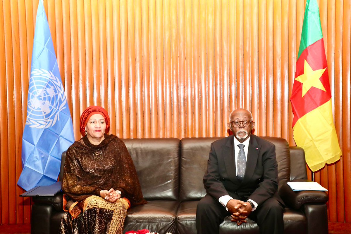 AminaJMohammed's tweet image. With HE Lejeune Mbella Mbella, Minister for External Relations of #Cameroon — discussing regional challenges and deepening cooperation for peace, stability, and shared progress in Cameroon.