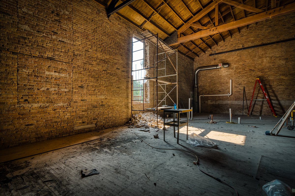 JonJaneway's tweet photo. After 80 years in the dark, the light returns.

For the first time since the 1940s, sunlight touched these floors—captured in real time as the first window was carved open.

History cracks open, and we were there to document the moment. @avchicago https://t.co/j0XrRBgzXu