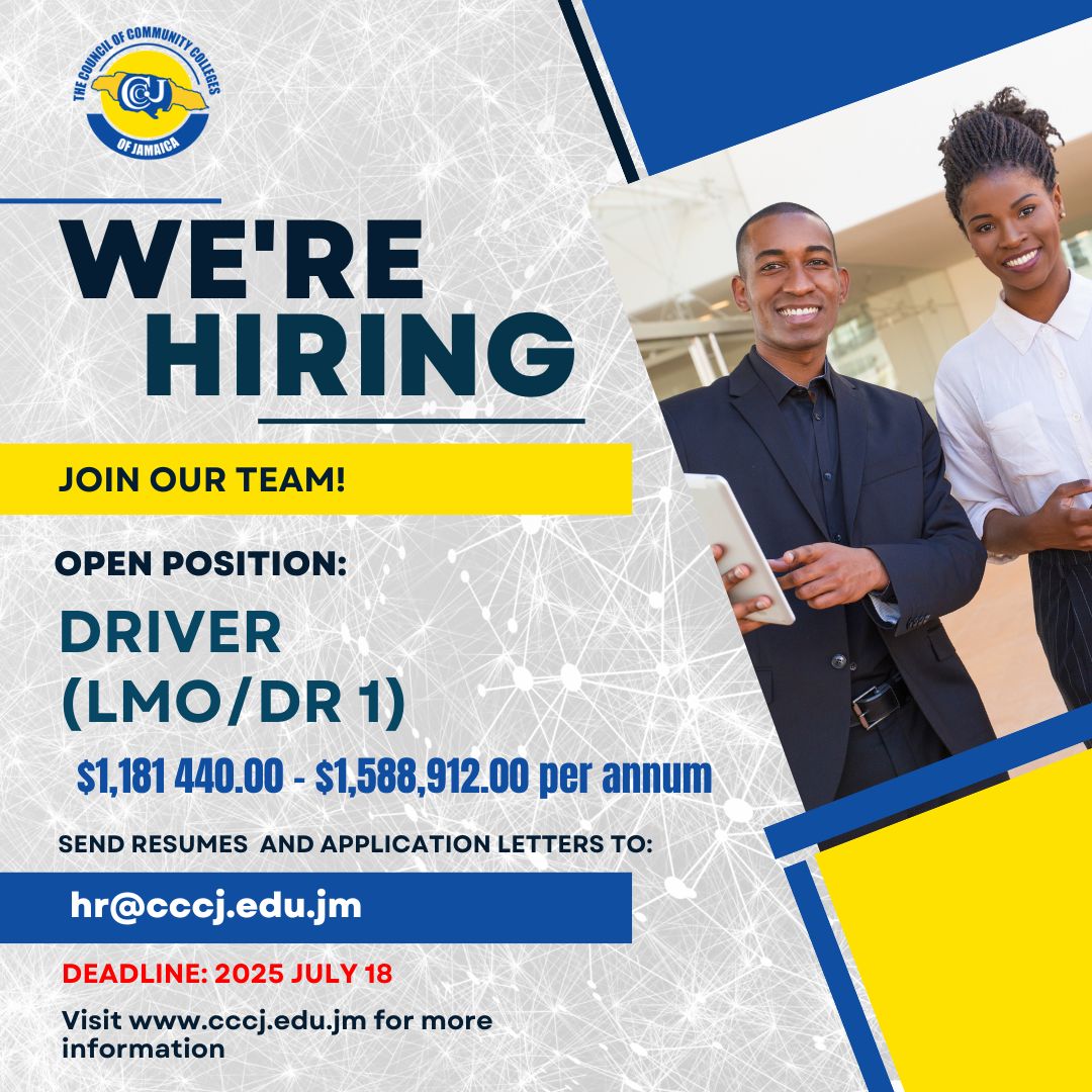 🚨 We're HIRING! 🚨

Apply by 2025 July 18.

Visit cccj.edu.jm for more info.

#JobVacancy #NowHiring #CareerOpportunity #CCCJ