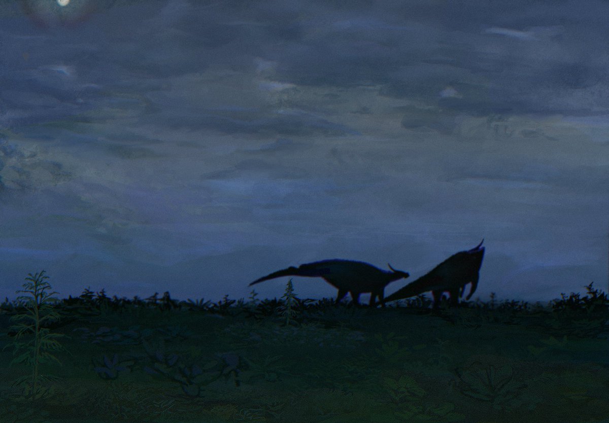 Crested lizards at blue hour