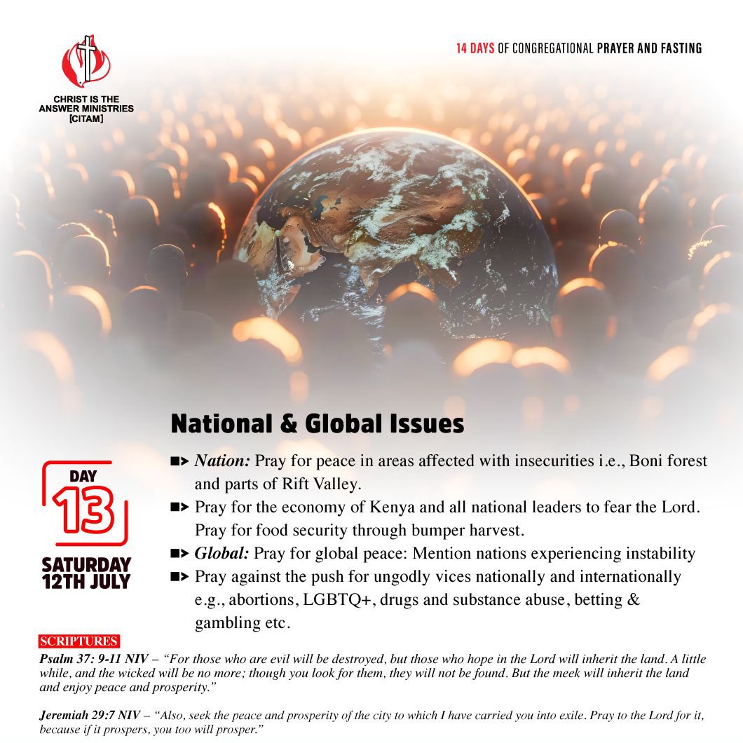 National and Global Issues

We pray for the fear of the Lord, Peace, and Stability 
Psalms 37:9-11, Jeremiah 29:7

#returntogod #peace #stability #instepwiththespirit