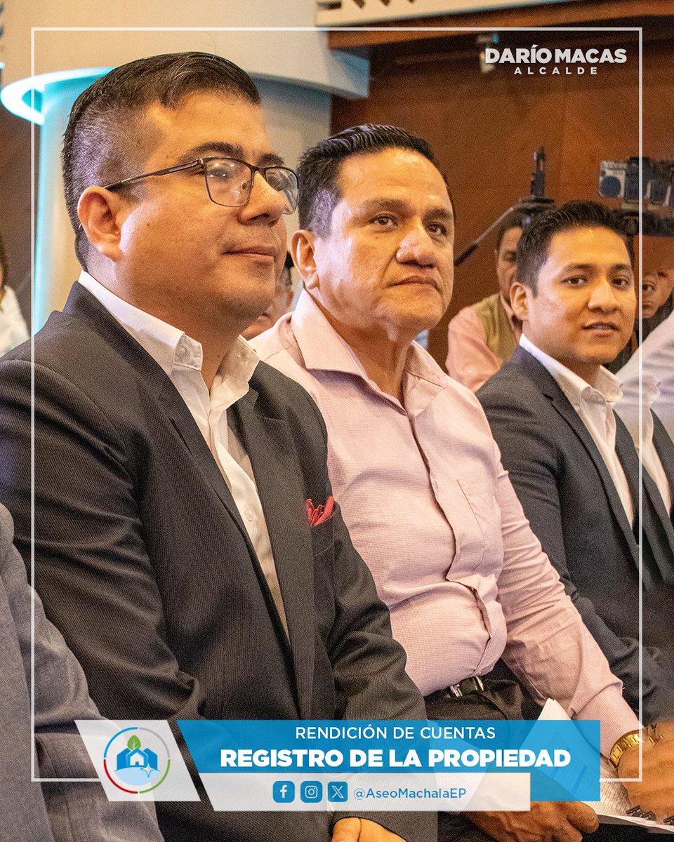 La transparencia es clave. Hoy estuvimos presentes en la rendición de cuentas del @registrodelapropiedadmachala.

En el acto estuvo presente el Tnlgo. Hugo Ortega, Gerente General (S) de la EMAM-EP.

💬 Déjanos tu opinión sobre estos espacios.

#MachalaNosMueve
#DaríoMacasAlcalde