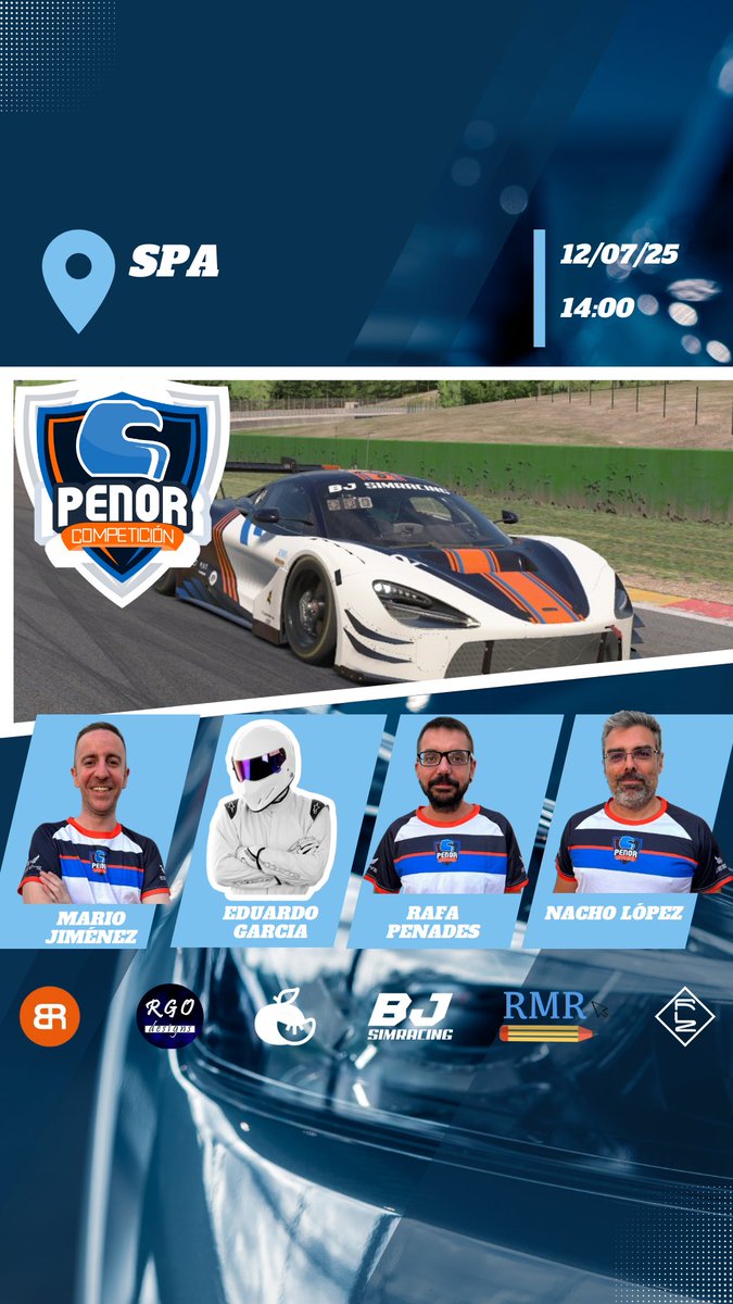 PenorAC's tweet photo. PENOR COMPETICION BLUE

👤 @Mario__1989 
👤 Eduardo García
👤 @rafetadrums_ 
👤 @1986_error 

⏰14:00
🏎️Mclaren 720S GT3 EVO https://t.co/eKWBZiHlSt