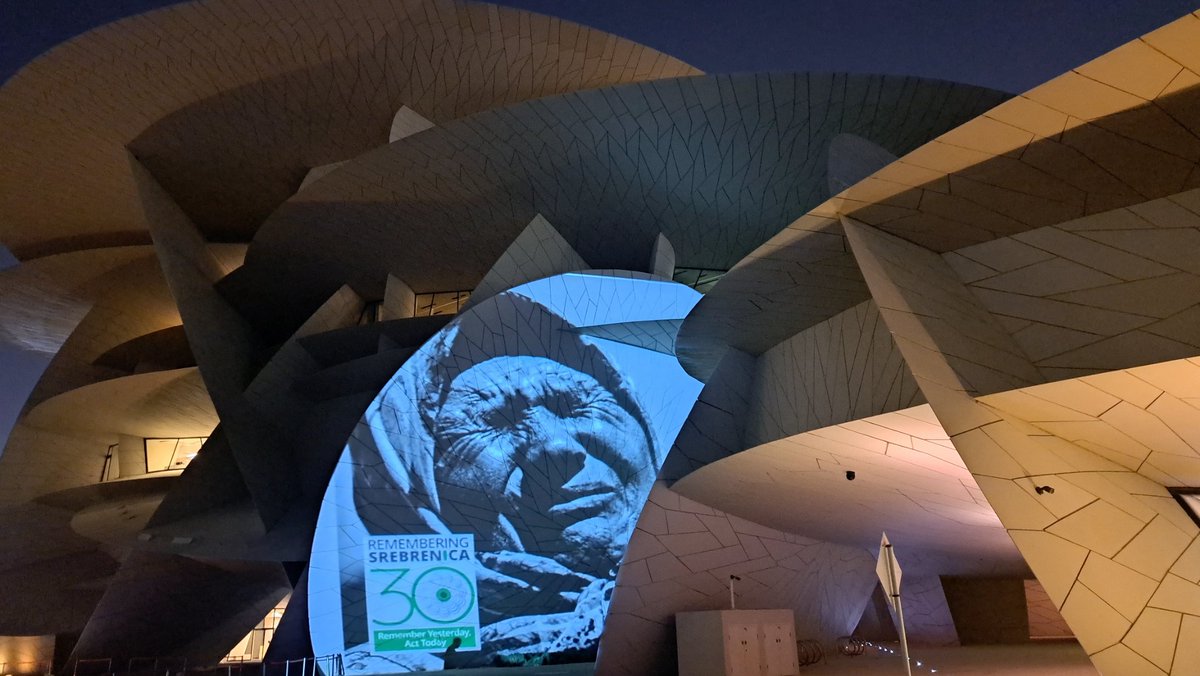 IvanaPeyovic's tweet photo. @NMOQatar marked the International Day of Remembrance of 30th Srebrenica genocide. Thank you #قطر for projecting Mother of Srebrenica photo by Almin Zrno. https://t.co/B3xCF6xvyc
