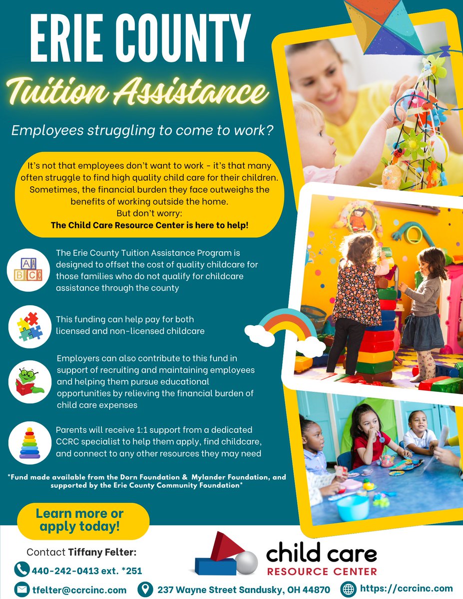 ccresourcectr's tweet image. 📣 Erie County families:
Struggling to afford child care but don’t qualify for state aid?
The Erie County Tuition Assistance Program is here to help working parents with kids 0–12 get the support they need. 💼👶
👉 Learn more: bit.ly/44H4sdf