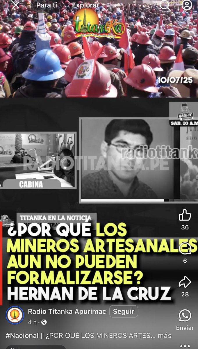 ivancio4's tweet image. En esta entrevista, dirigente de mineros informales de Apurimac responsabiliza a Máximo Franco Bequer y a los financistas, dirigentes, políticos y partidos en el Congreso de querer “salvar Pataz” del estado de emergencia.
facebook.com/share/v/1Fz92C…?