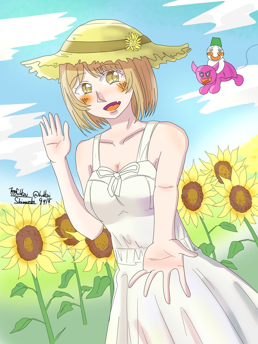 Vtuber葵しずくさん（<a href="/aoi_ya5296/">葵しずく@普通の女の子系Vtuber</a>）の企画に投稿する作品が完成しました。『令和の清楚』の異名を持つ葵さん。今の季節でその魅力を最大限引き出すにはやっぱり白ワンピース、という訳で描きました！
テーマ『あの向日葵のように』、タイトル『向日葵みたいに魅力的なキミ』#葵屋のテーマで創作大会