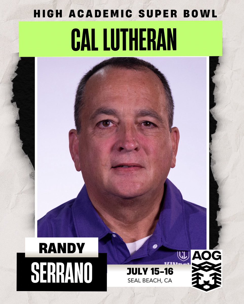 Welcome Assistant Coach at Cal Lutheran Randy Serrano to the High Academic Super Bowl July 15-16 at AIM Sports Complex!

<a href="/CLUSports/">Cal Lutheran Athletics</a> <a href="/RyanSilver1/">Ryan Silver</a> <a href="/coachsmartin310/">Coach Scott Martin</a>