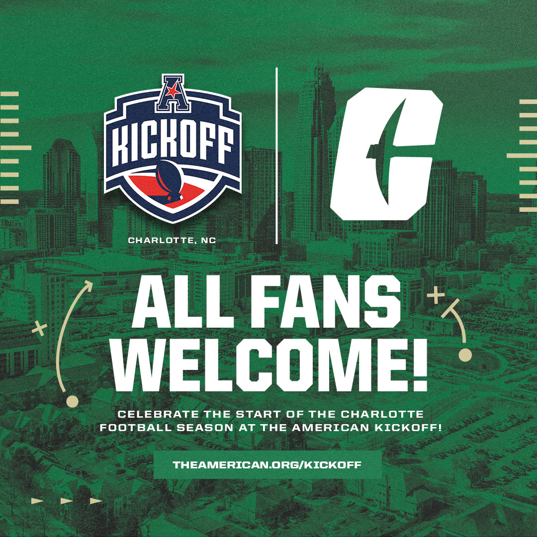 Charlotte49ers's tweet image. Kick off football season the right way! 🏈🎉
Join us at the 2025 American Kickoff & Media Day, July 24–25, at the Charlotte Convention Center!
🎟️» clt49e.rs/AACFBKickoff
See you all there!