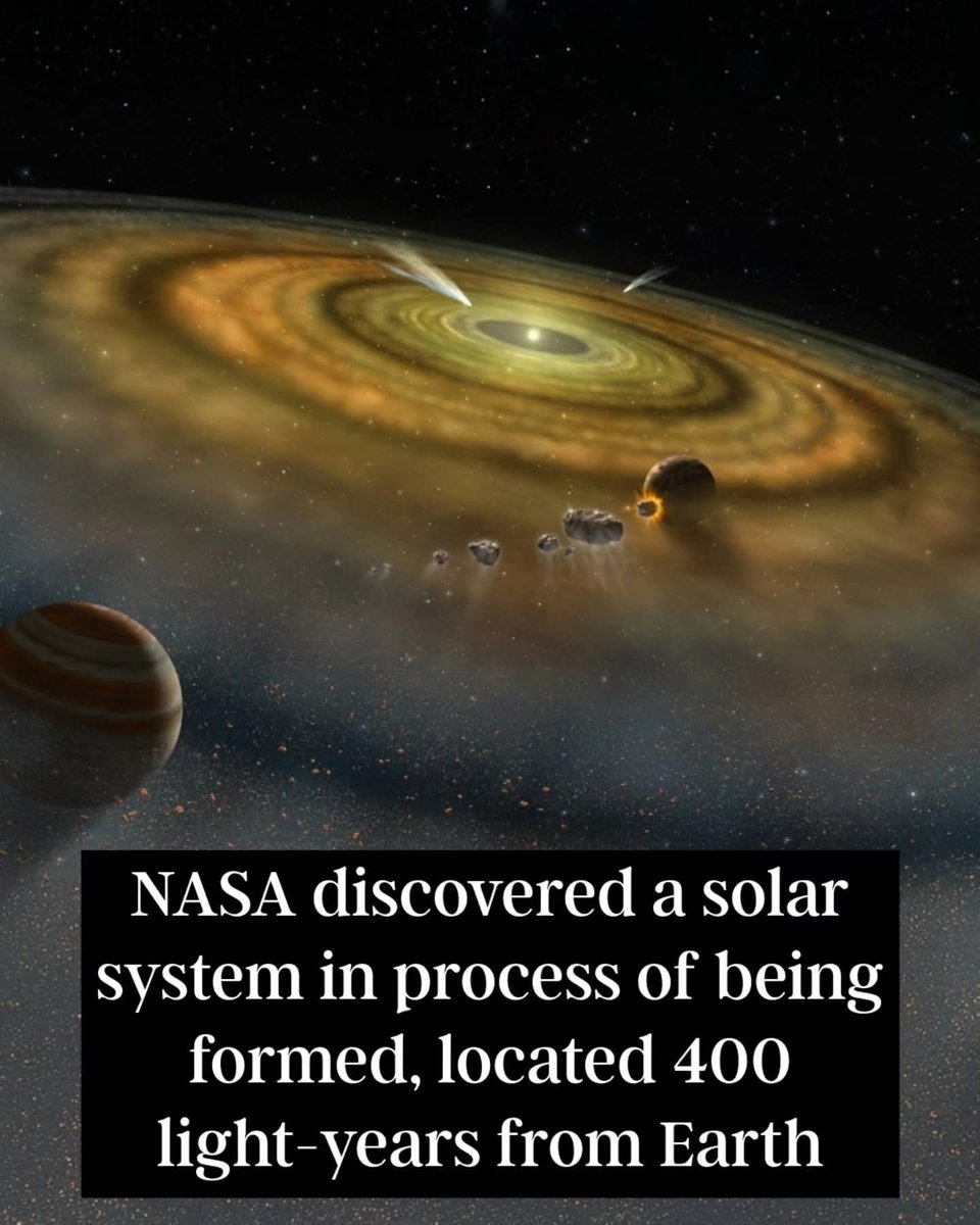 zone_astronomy's tweet image. NASA has identified a young solar system forming approximately 400 light-years from Earth, offering a rare glimpse into the early stages of planetary system development. 

This discovery, observed using advanced telescopes like the Atacama Large Millimeter/submillimeter Array…