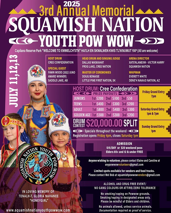 Rec_Matters's tweet image. Experience the Squamish Nation Youth Pow Wow @SquNtnYthPowwow this weekend ! ❤️❤️
Details, tickets, location & parking: 👇👇
squamishnationyouthpowwow.com