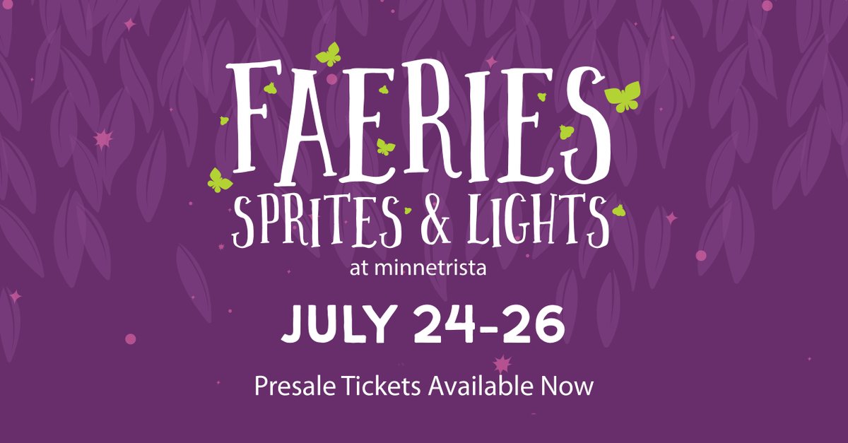 ✨ Faeries, Sprites, &amp; Lights is almost here! ✨

July 24-26, 2025; 5–9 p.m.
Sensory-friendly, July 26, 2025; 12:30–3:30 p.m. 

Step into a glowing world of faerie magic at Minnetrista 🌟

🎟️ Tickets available now: bit.ly/3ZNXfGJ