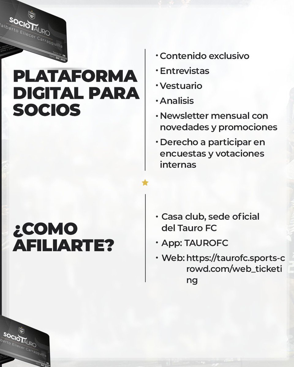 TauroFC's tweet photo. Hazte socio del Más Laureado 🪪🇵🇦⚽️🏆

Desliza para que veas todos los beneficios 🤝 https://t.co/arVVQHY8w5