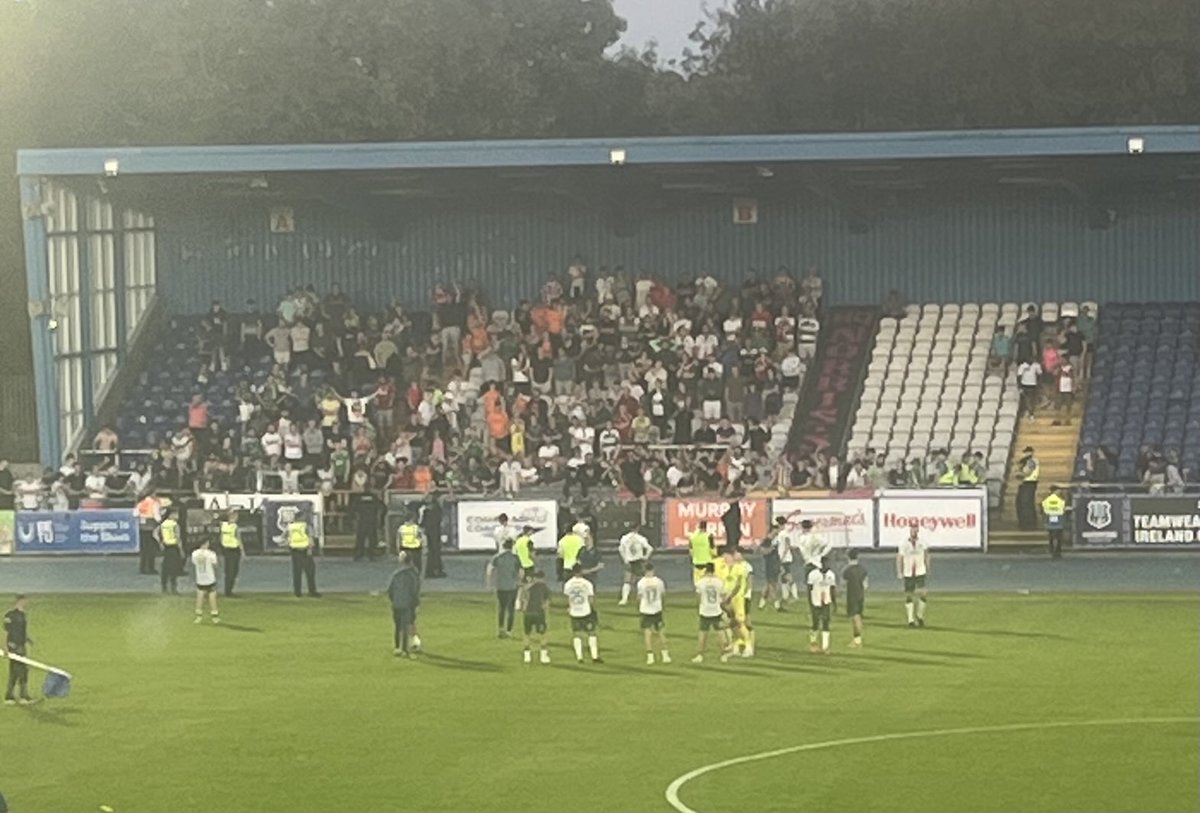 Gardai and stewards provide a cordon between Cork City’s players and fans. Understandable reaction. 13 winless now. Sligo, five points ahead with tmrw’s game v Derry in hand, next up at home on Friday week.