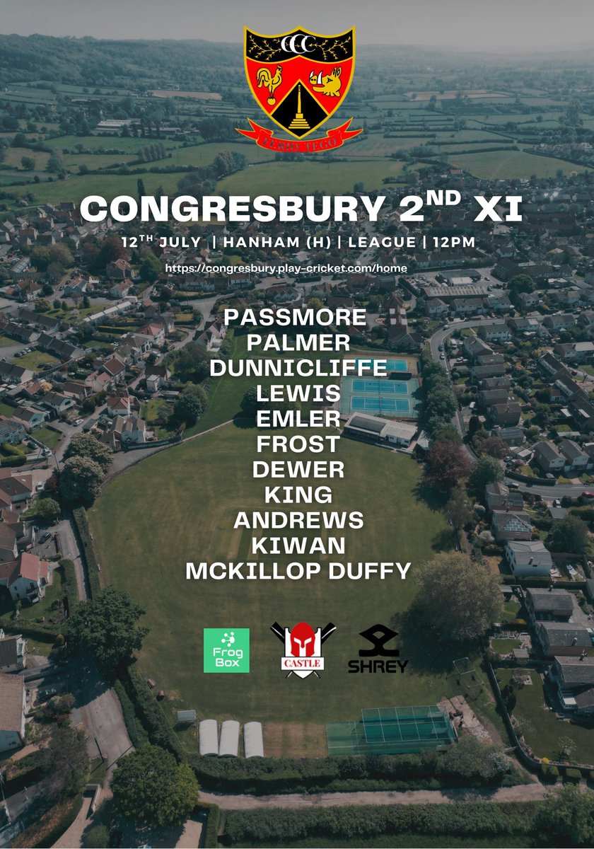 🏏 Your senior teams to take the field this weekend!

🏡 The 2nd XI play host to Hanham whilst the 1st XI head to Weston Super Mare in a big local derby!

🔴⚫️🔴⚫️ #OneCong
