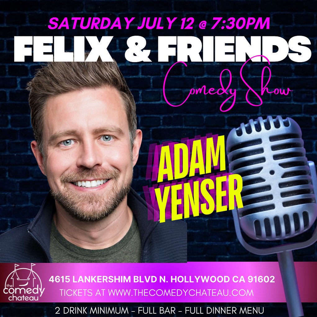 CleanComedian69's tweet image. Tomorrow night at The Comedy Chateau in North Hollywood! Free tickets with promo code ADAM
thecomedychateau.com/shows/324085