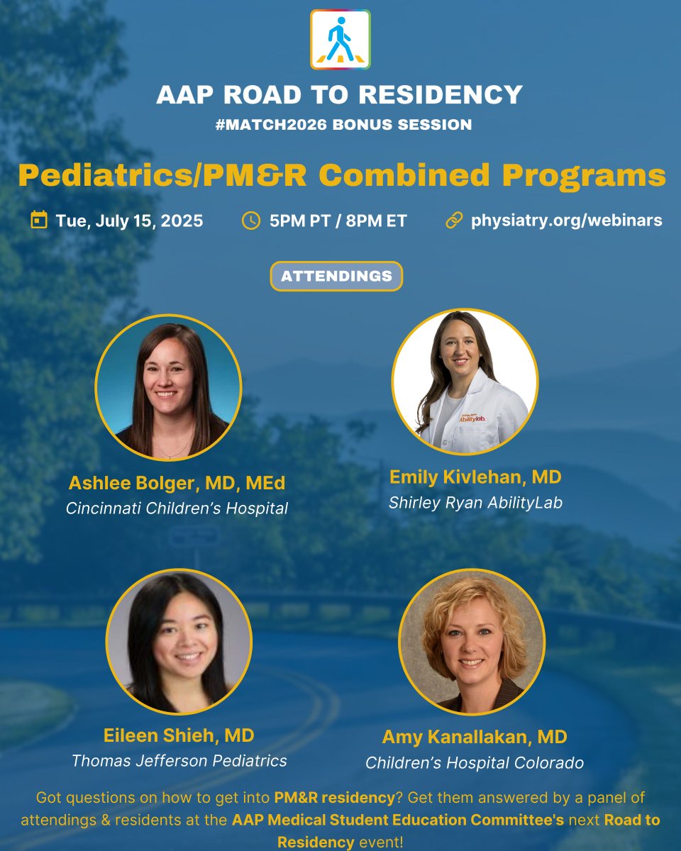 Join us for a bonus #RoadToResidency session on Combined Peds/PM&amp;R Programs! Featuring a panel of attendings ready to answer your questions. 

📅 Tues, July 15
🕖 5PM PT / 8PM ET

#match2026 #PMR #residency #pediatrics #meded #rehabmedicine