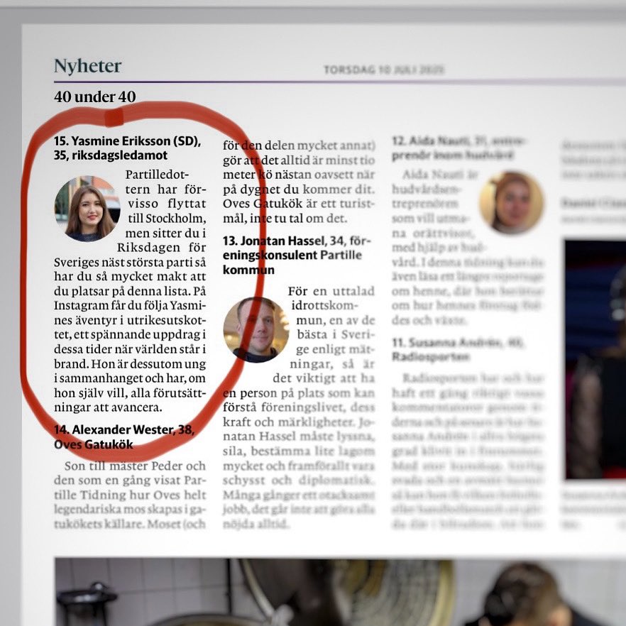 Partille tidning listar ”De 40 mäktigaste under 40”. 

Undrar vilken plats jag hade fått om de visste att jag faktiskt bor i Partille och inte i Stockholm? 🤔😉