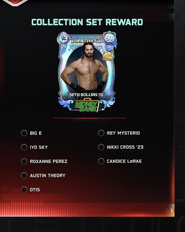 TheSDHotel's tweet image. Seth Rollins ‘15 Persona Card is a Collection Set Reward of the new MITB Series cards 

#WWE2K25