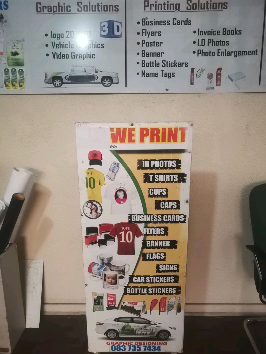 saprinting0's tweet image. Large format printing (banners, posters, signage)
- Vehicle wraps and branding
- Business cards, flyers, brochures
- Custom stickers and labels
- Event and exhibition printing, T shirt printing, Mug Printing, Welcomeboards
And many more

Call or whatsapp us on +27 83 735 7434