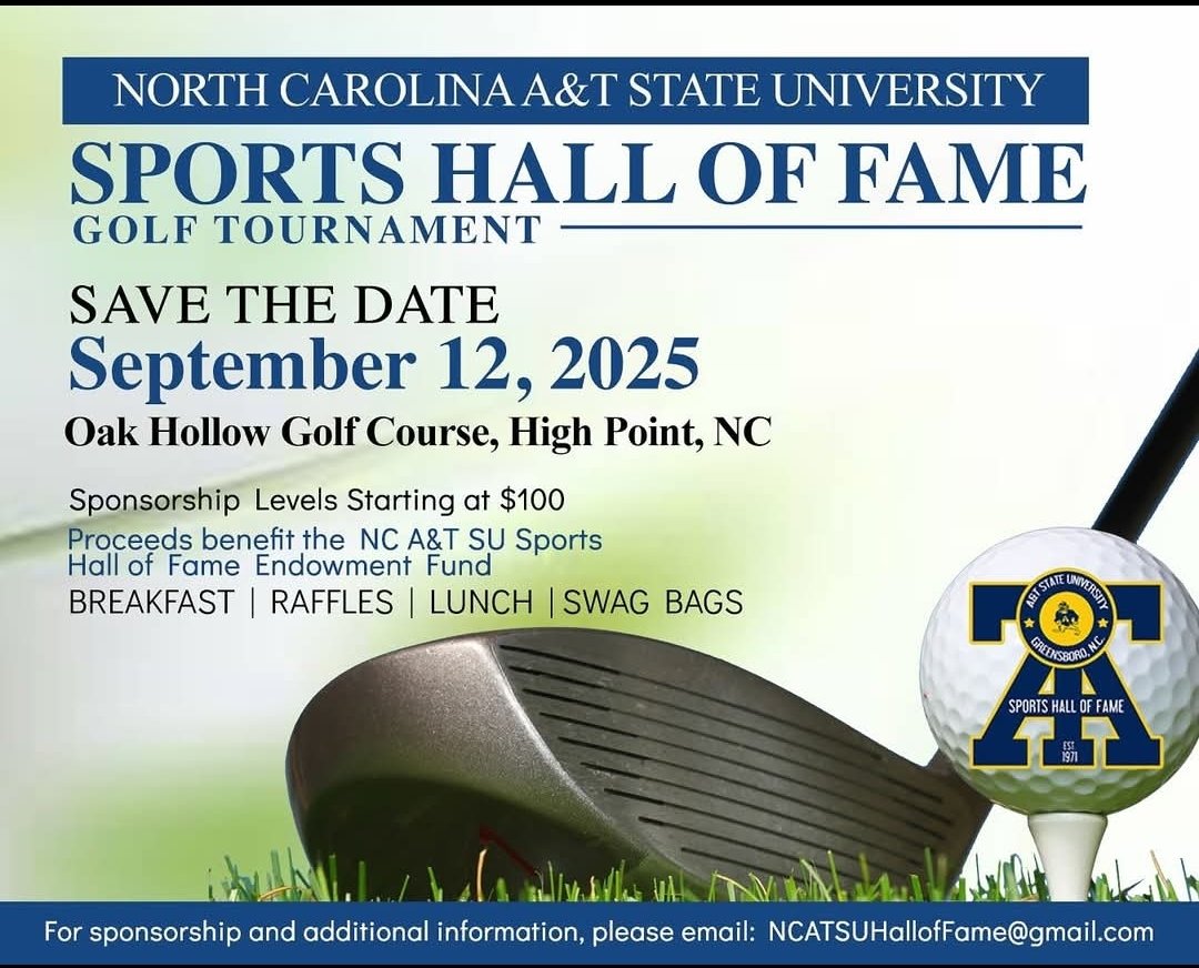 NC A&amp;T Sports Hall Of Fame Golf Tournament is Sept 12th. Sponsorship levels start at $100.  Proceeds go to the HOF Sports Endowment which supports our student-athletes.  Contact info listed below.

#AggiePride💙💛
