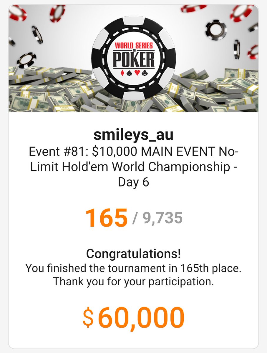 smileys_au's tweet image. Can’t be too upset - busted #WSOP2025 Main Event 88 v AKo. Couldn’t hold the baby 😭Back again next year! Thanks everyone for the love & support ♥️