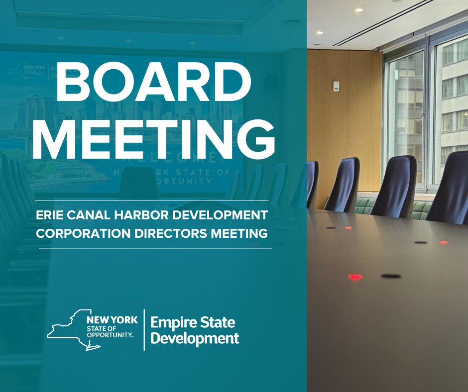 EmpireStateDev's tweet image. 📢 Tune in on Monday to the Erie Canal Harbor Development Corporation Directors Meeting via webcast at 10:30am – and review the agenda & related materials: bit.ly/3HNMe2a