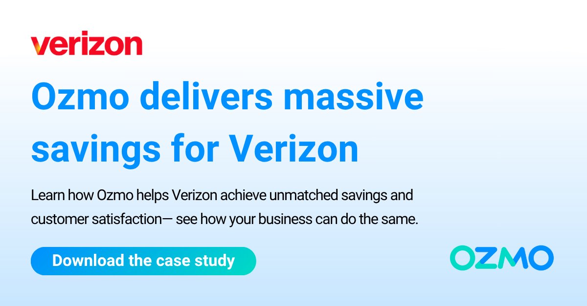 💡 Real results. Real impact.
Verizon turned to Ozmo to streamline support, reduce costs and improve customer satisfaction — and the results speak for themselves.

🔗 hubs.li/Q03sh1Lb0

#CustomerExperience #CaseStudy #DigitalSupport #Ozmo #EnterpriseSolutions