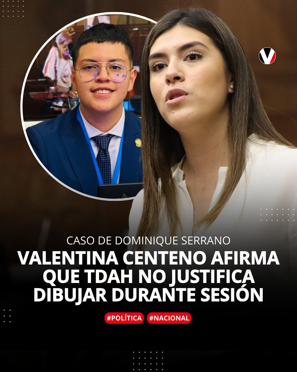 revistavistazo's tweet photo. La asambleísta Valentina Centeno, quien elevó un reclamo contra su compañero de bancada, Dominique Serrano, por dibujar durante una comparecencia, minimizó el diagnóstico médico que el joven presentó. Esto dijo ▶️ https://t.co/ob9WjN3dnp https://t.co/ZdALvZTwZT