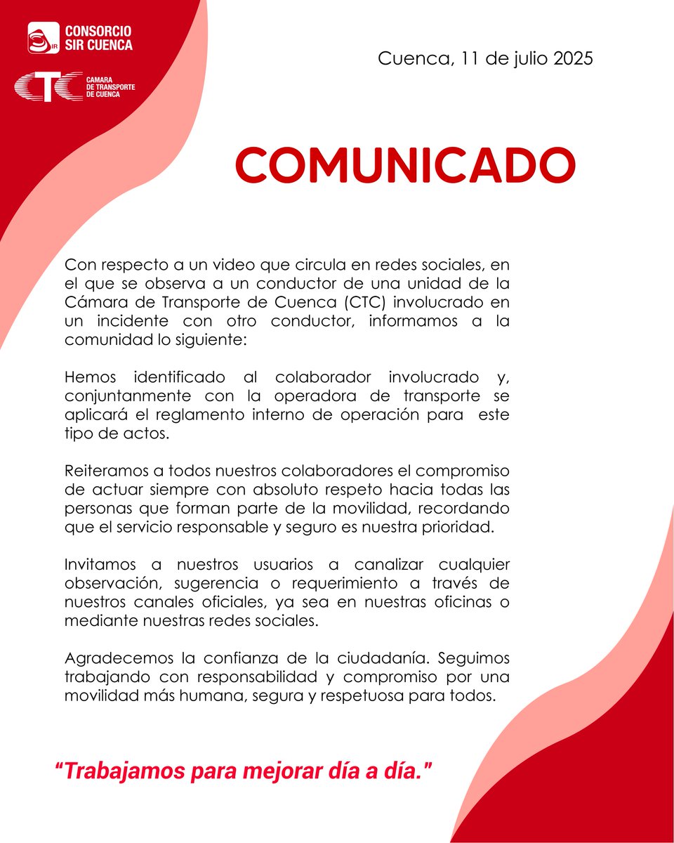 #CTC 

Informamos lo siguiente a nuestra comunidad: