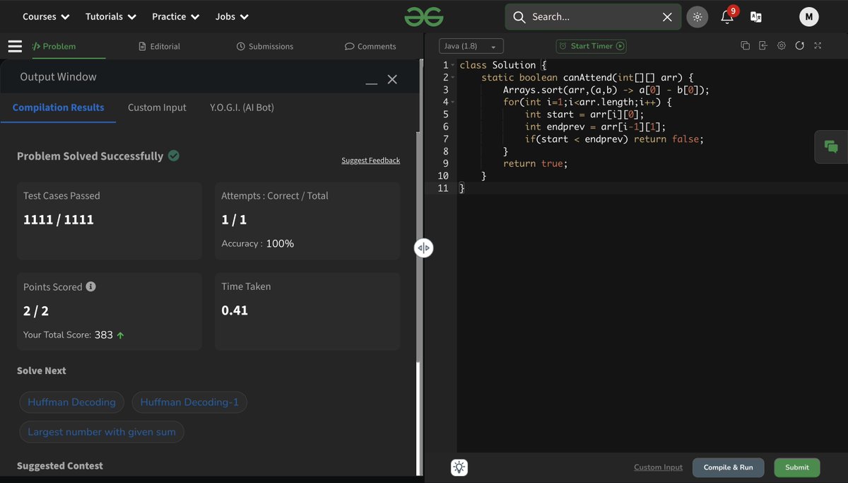 Mohd_Saqib_'s tweet image. 🚀 Day 353 of Code 🚀
Solved :
✅ Meeting Rooms
✅ Meeting Rooms II
#Day353 #DSA #GreedyAlgorithms #Heaps #LeetCode #ProblemSolving #MeetingRooms #100DaysOfCode