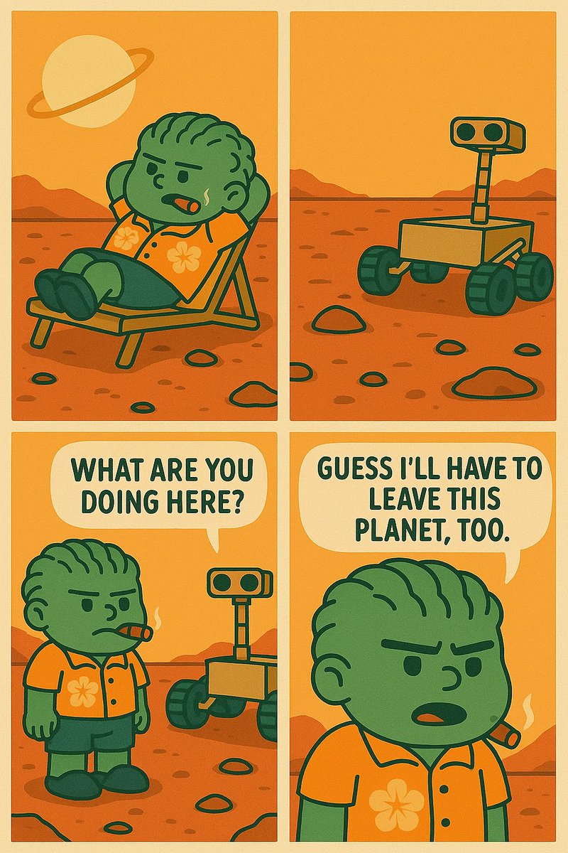 goobermemes's tweet photo. episode thirteen
“Even Mars ain’t safe from your nonsense.
Where do I file a complaint against the entire galaxy?”
#Goober #CryptoMeme #StayAway #XtoMars #GrumpyGreenGuy #CryptoTwitter #Memecoin #mars #spacex #Elon #ElonMusk #mem #pepe #Dogecoin https://t.co/djGKt2UfL9