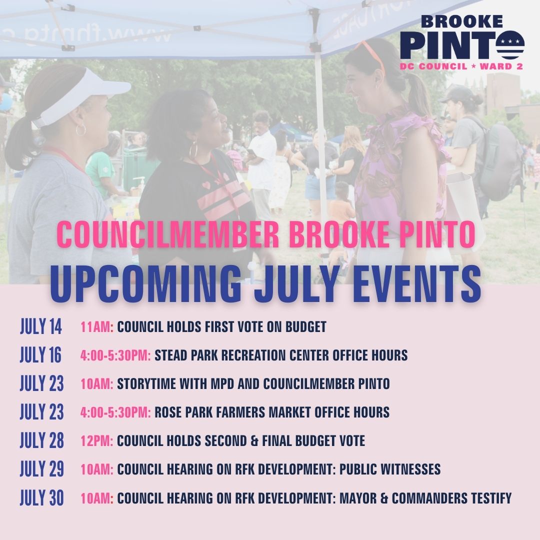 July is charging forward! I hope to see you in the community or at the Wilson Building at these upcoming events! 👇