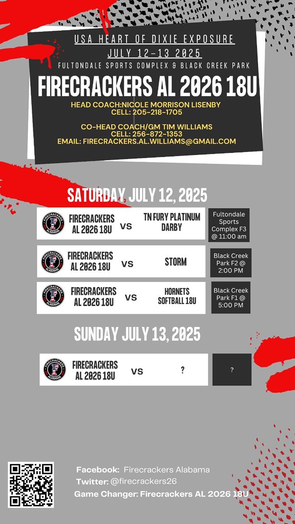 Addison Bond 2026 (@addisonbond2026) on Twitter photo Last tournament for this summer season let’s get it🧨🔥
#FCFF
<a href="/firecrackers26/">Firecrackers AL 2026</a>
<a href="/CACC_Softball/">CACC Softball</a> Last tournament for this summer season let’s get it🧨🔥
#FCFF
<a href="/firecrackers26/">Firecrackers AL 2026</a>
<a href="/CACC_Softball/">CACC Softball</a>