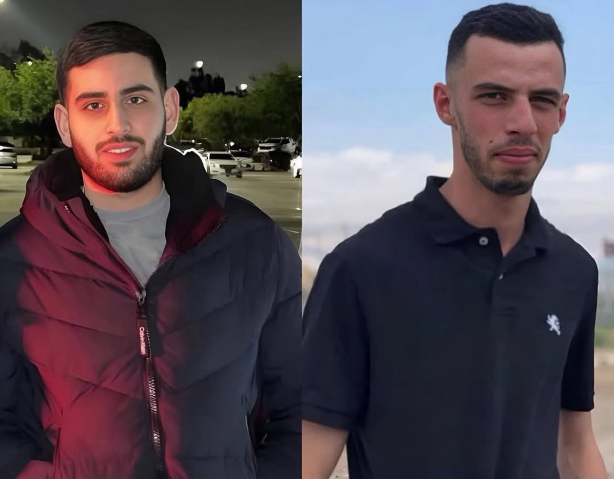 MohammadHuraini's tweet photo. The Palestinian young men Muhammad Shalabi (23) and Saif Eddin Muslat (23), who were beaten to death by Israeli settlers during an attack on the village of Sinjil, north of Ramallah. https://t.co/KsiRkCYI2i
