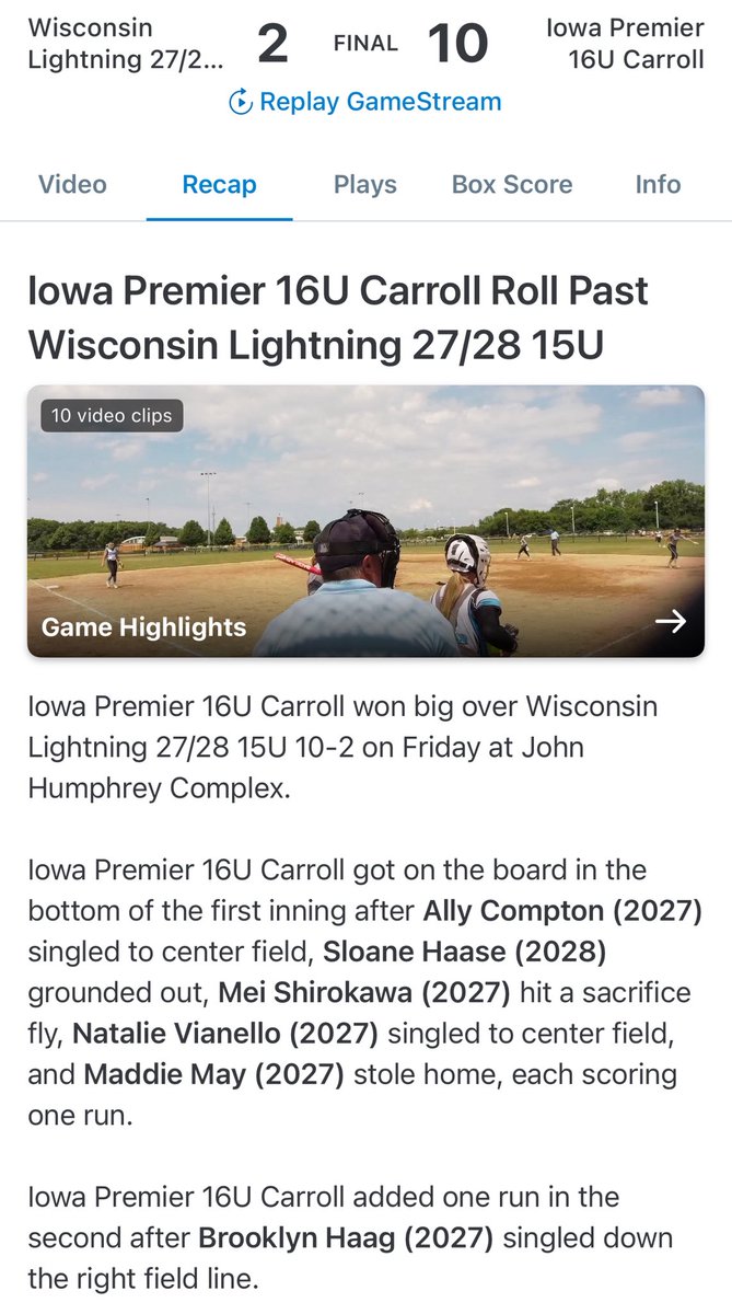 Iowa Premier 16U - Carroll 🥎 (@ip_09_chi) on Twitter photo After an uncharacteristically rough showing yesterday we can out swinging today. Great bounce back win for these ladies. Let’s keep it rolling next game at 5:30PM. Field 10 - Humphrey Park. <a href="/IowaPremierFP/">Iowa Premier Fastpitch</a> After an uncharacteristically rough showing yesterday we can out swinging today. Great bounce back win for these ladies. Let’s keep it rolling next game at 5:30PM. Field 10 - Humphrey Park. <a href="/IowaPremierFP/">Iowa Premier Fastpitch</a>