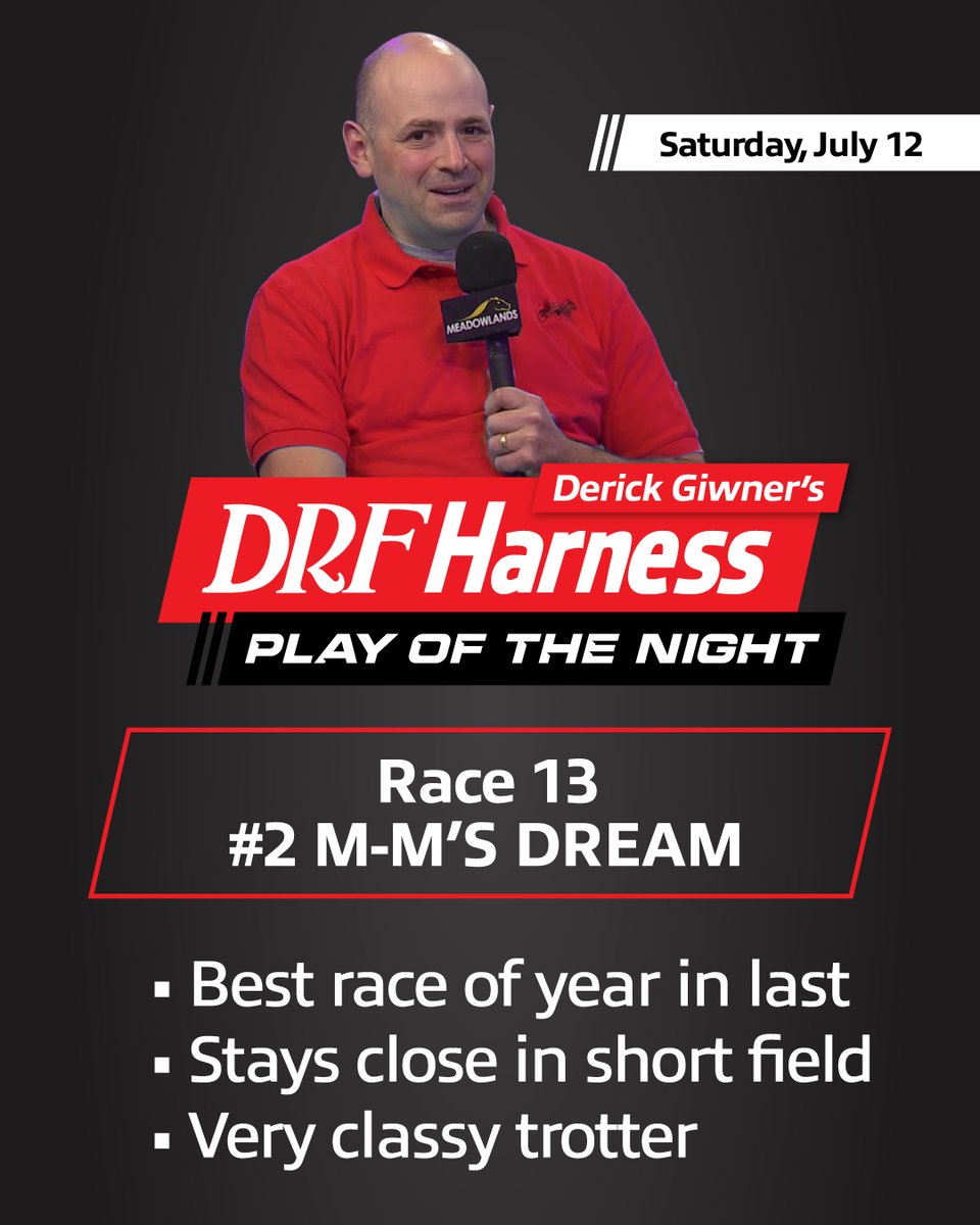 Meadowlands Racing (@themeadowlands) on Twitter photo Tonight's <a href="/DRFHarness/">DRF Harness</a> 𝙿𝙻𝙰𝚈 𝙾𝙵 𝚃𝙷𝙴 𝙽𝙸𝙶𝙷𝚃 is brought to you by <a href="/HarnessEyeGuy/">Derick Giwner</a>.
#playbigm #harnessracing Tonight's <a href="/DRFHarness/">DRF Harness</a> 𝙿𝙻𝙰𝚈 𝙾𝙵 𝚃𝙷𝙴 𝙽𝙸𝙶𝙷𝚃 is brought to you by <a href="/HarnessEyeGuy/">Derick Giwner</a>.
#playbigm #harnessracing