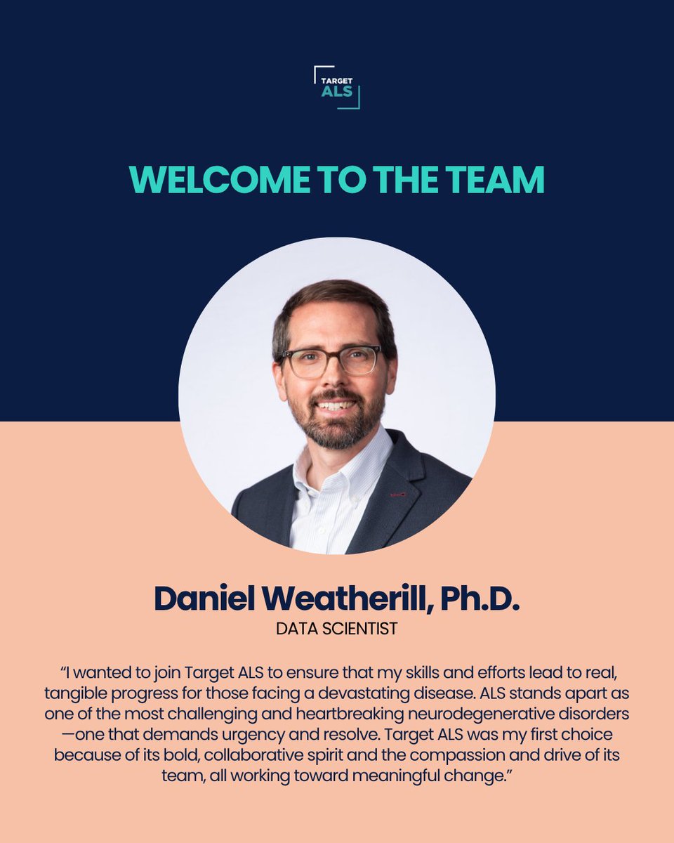 TargetALS_fdn's tweet image. Please join us in welcoming Dr. Daniel Weatherill, Data Scientist, to the Target ALS team! With a deep passion for making data meaningful, Dr. Weatherill brings both technical expertise and heartfelt purpose to our mission. We're thrilled to work with him to advance #ALSResearch.