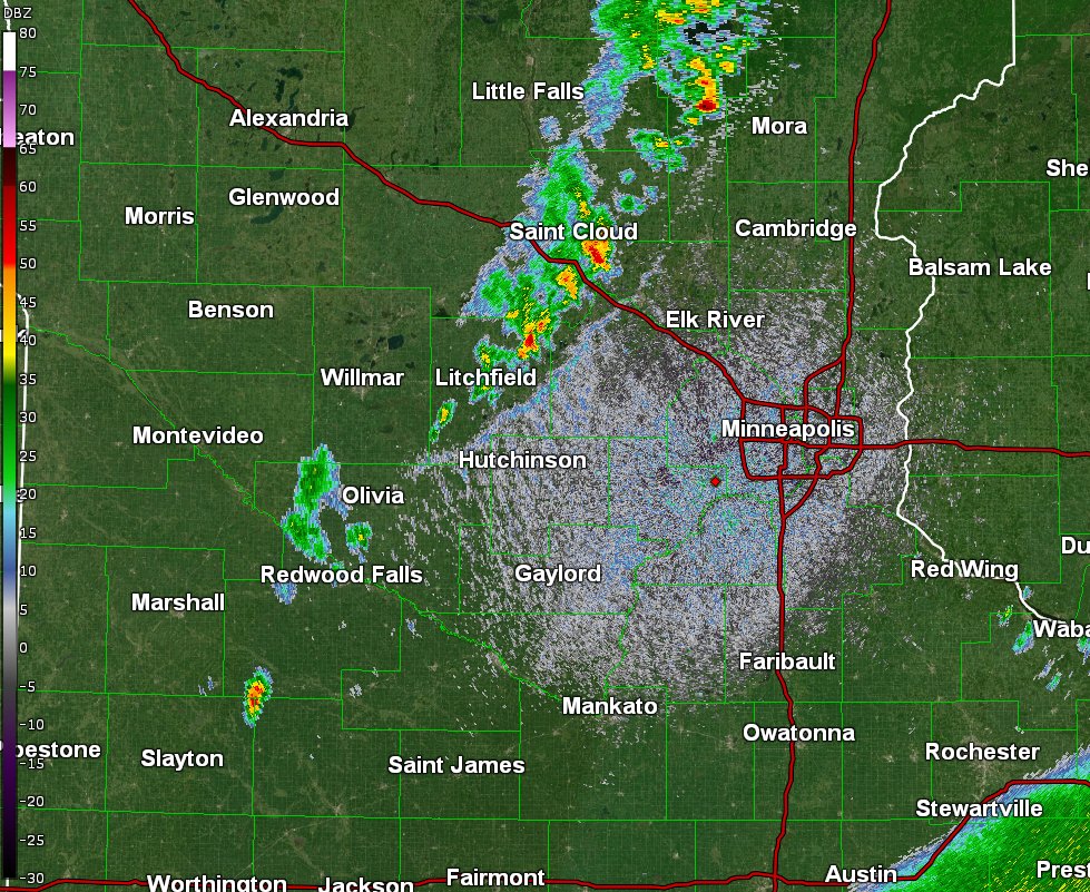 4:15PM Radar Update: Storms have trended down quite a bit, with only infrequent lightning at this time. Redevelop of storms will be possible along the front as it moves east this evening. #mnwx #wiwx