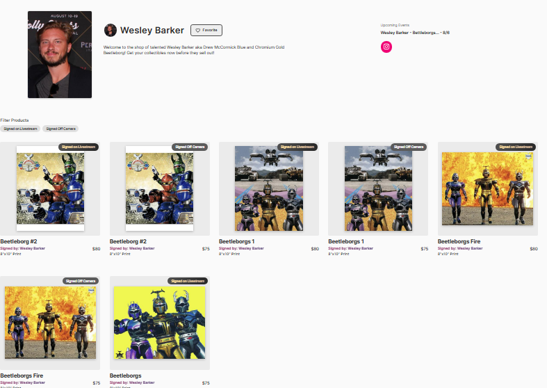 Wesley Barker, known as Drew McCormick, the Blue Stinger and Chromium Gold Beetleborg will be doing a live stream on his IG signing autographs

Purchase them from the <a href="/StreamilyLive/">Streamily</a> site

Live stream will be 8/6 at 7 PM EDT on his IG @wesleyalanbarker