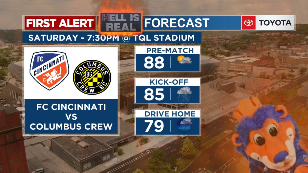 🔥Sure, there’s a Marginal Risk for storms this weekend, but if you’re sitting in the sun at TQL, the real risk is spontaneously combusting. Triple-digit feels-like temps for the Hell Is Real derby. Yes, you will feel like you're in it.🔥

#CincyWx #BadNewsBrad #HellisReal <a href="/FOX19/">FOX19 NOW</a>