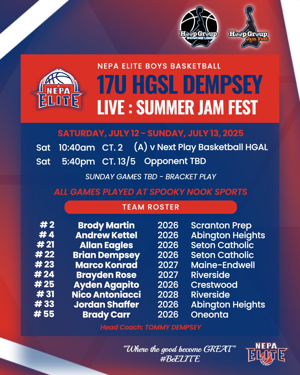 NEPA Elite Basketball (@nepa_elite) on Twitter photo 17U HGSL Dempsey | <a href="/TheHoopGroup/">Hoop Group</a> Summer Jam Fest
📆 July 12-13
📍 Spooky Nook Sports
LIVE Schedule ⬇️
👥 <a href="/Brody_martin12/">Brody Martin</a> <a href="/andrew_kettel14/">Andrew Kettel</a> <a href="/AllanEagles/">Allan Eagles</a> <a href="/brian_dempsey5/">Brian Dempsey</a> <a href="/BraydenRose_1/">Brayden Rose</a> <a href="/MarcoK1022/">Marco Konrad</a> <a href="/aydenagapito25/">Ayden Agapito</a> <a href="/AntoniacciNico/">Nico Antoniacci</a> <a href="/jordanshaffer0/">Jordan Shaffer</a> <a href="/Brady__Carr/">BCarr4</a>
📲 Coach <a href="/tadempsey4/">Tommy Dempsey</a> 17U HGSL Dempsey | <a href="/TheHoopGroup/">Hoop Group</a> Summer Jam Fest
📆 July 12-13
📍 Spooky Nook Sports
LIVE Schedule ⬇️
👥 <a href="/Brody_martin12/">Brody Martin</a> <a href="/andrew_kettel14/">Andrew Kettel</a> <a href="/AllanEagles/">Allan Eagles</a> <a href="/brian_dempsey5/">Brian Dempsey</a> <a href="/BraydenRose_1/">Brayden Rose</a> <a href="/MarcoK1022/">Marco Konrad</a> <a href="/aydenagapito25/">Ayden Agapito</a> <a href="/AntoniacciNico/">Nico Antoniacci</a> <a href="/jordanshaffer0/">Jordan Shaffer</a> <a href="/Brady__Carr/">BCarr4</a>
📲 Coach <a href="/tadempsey4/">Tommy Dempsey</a>