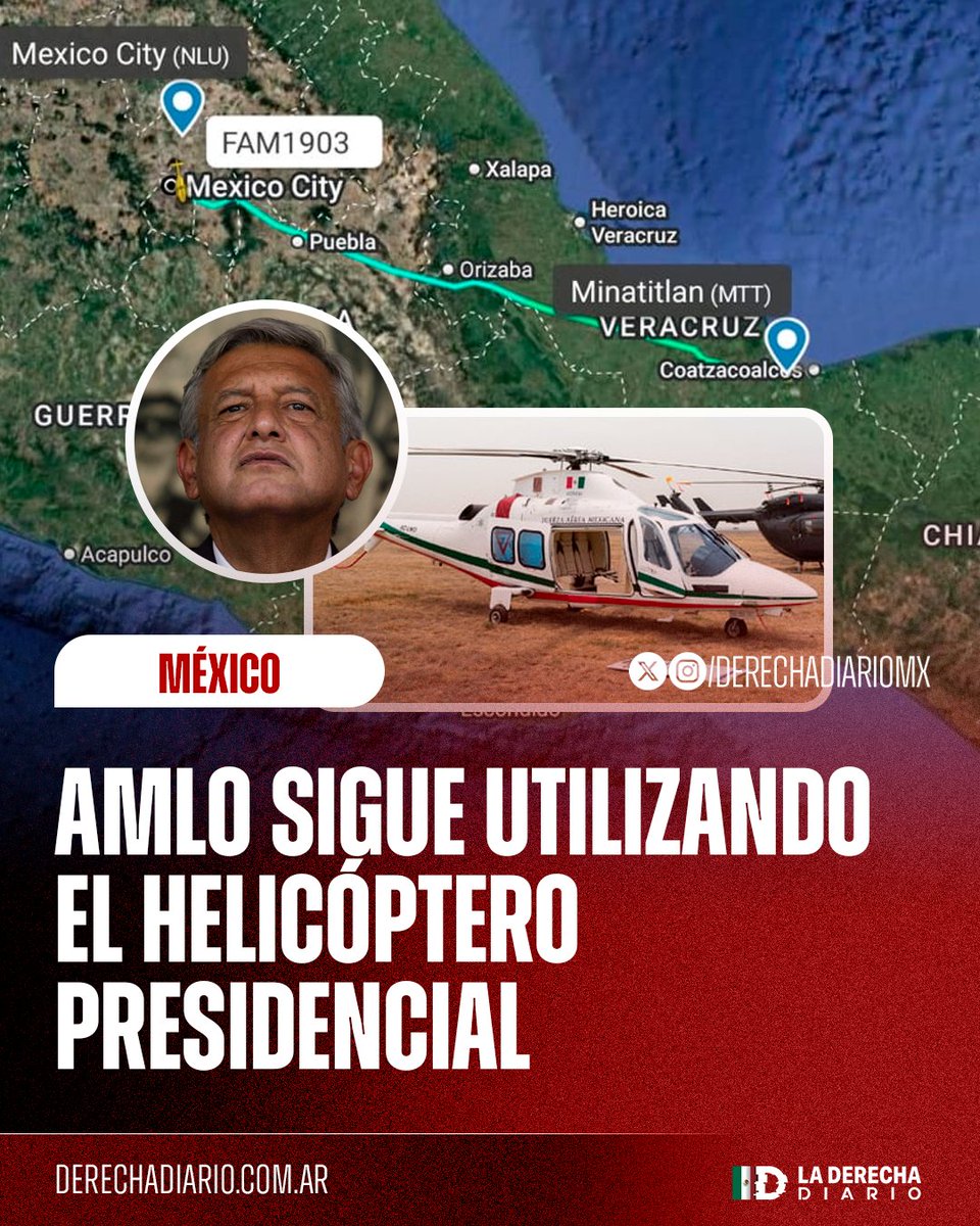 Derecha Diario México (@derechadiariomx) on Twitter photo 🚨🇲🇽 | Se cree dueño de México: Según los registros del helicóptero presidencial FAM-1903, desde el día 25 ha realizado al menos 7 vuelos que partieron o se dirigieron a Palenque, lugar donde se oculta el miserable comunista López Obrador, visitando lugares como la Ciudad de 🚨🇲🇽 | Se cree dueño de México: Según los registros del helicóptero presidencial FAM-1903, desde el día 25 ha realizado al menos 7 vuelos que partieron o se dirigieron a Palenque, lugar donde se oculta el miserable comunista López Obrador, visitando lugares como la Ciudad de