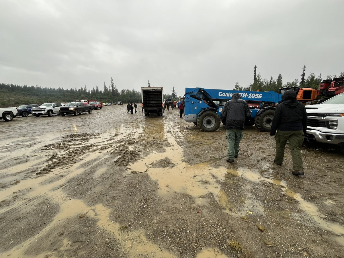 Coming off a couple of really wet days on the Nenana Ridge Fire. 1.3 inches of rain has moderated fire behavior a bit but there is a week of drying ahead. Alaska’s fire season isn’t ready to give up yet. Our makeshift camp with all of this water in it is a different story…