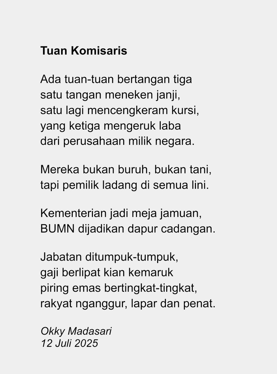 TUAN KOMISARIS 

- untuk 30 Wakil Menteri dan stafsus-stafsus yang rangkap jabatan komisaris BUMN -